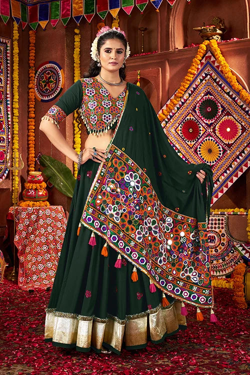 Beautiful Green Mirror Work Chaniya Choli for Navratri