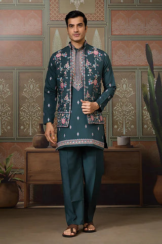 Premium Designer Green Koti Kurta Pair for Men