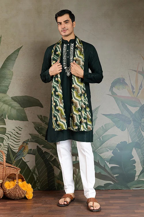 Traditional Green Kurta with Dupatta for Mens Wear