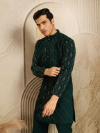 Green Armani Beads & Thread work Kurta Set | Tulip Designer
