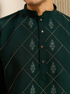 Green Armani Beads & Thread work Kurta Set | Tulip Designer
