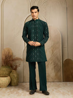 Green Armani Beads & Thread work Kurta Set | Tulip Designer

