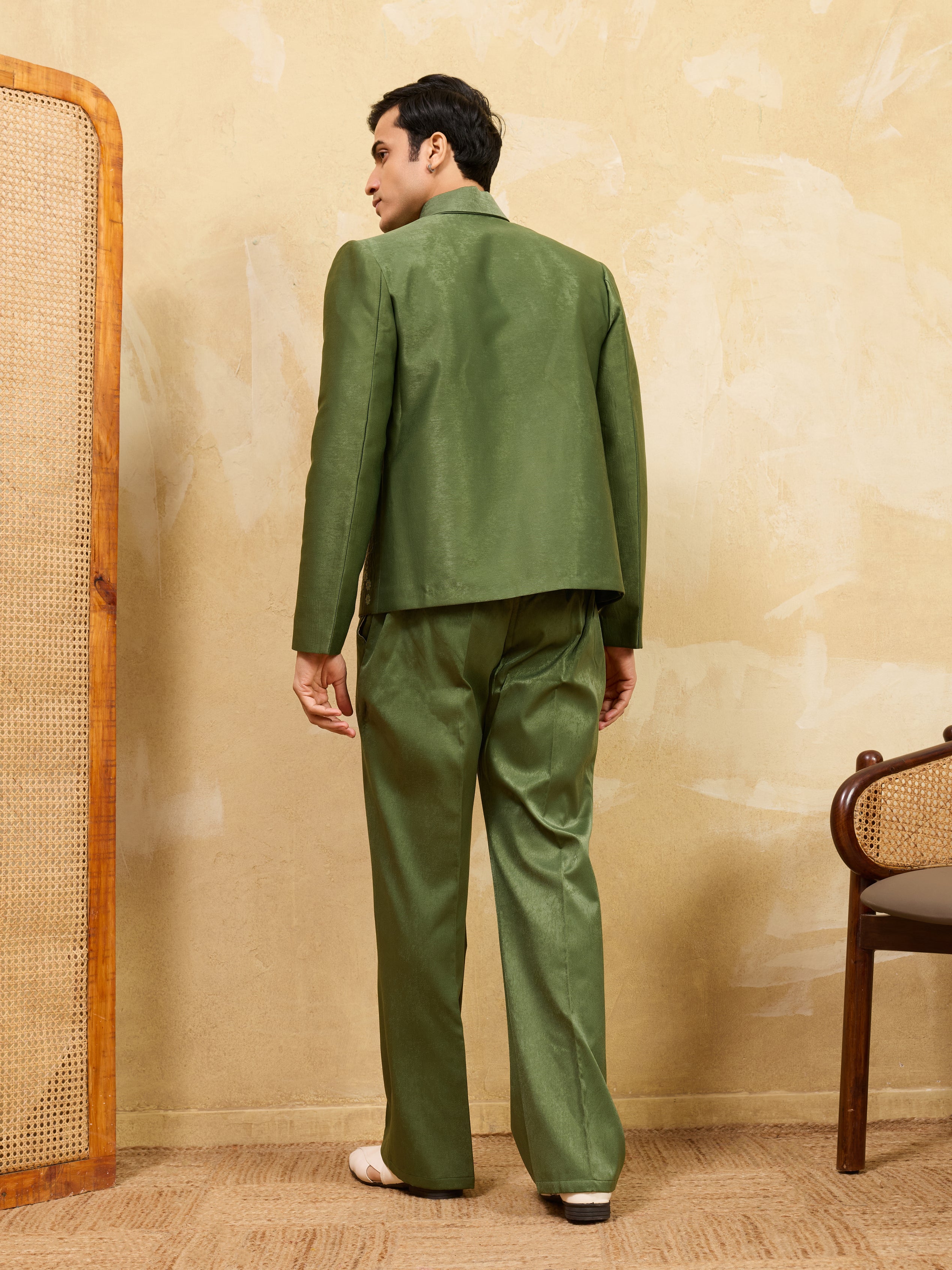 Regal Green Bomber Jacket with Thread Work and Pant for Mens