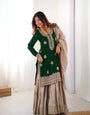 Party Wear Green Chinon Silk Embroidered Top Sharara Set with Dupatta