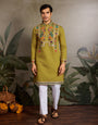 Festive Wear Flourescent Green Embroidered Kurta for Men