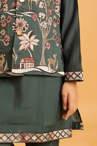 Party & Wedding Special Stylish Green Koti Kurta Set for Kids