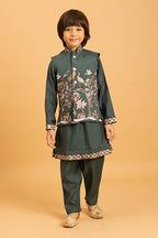 Party & Wedding Special Stylish Green Koti Kurta Set for Kids
