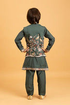 Party & Wedding Special Stylish Green Koti Kurta Set for Kids