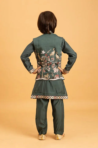 Party & Wedding Special Stylish Green Koti Kurta Set for Kids