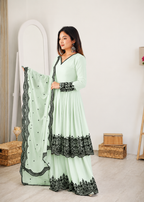 Elegant Green Faux Georgette Embroidered Suit Set with Dupatta
