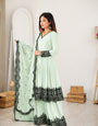 Elegant Green Faux Georgette Embroidered Suit Set with Dupatta