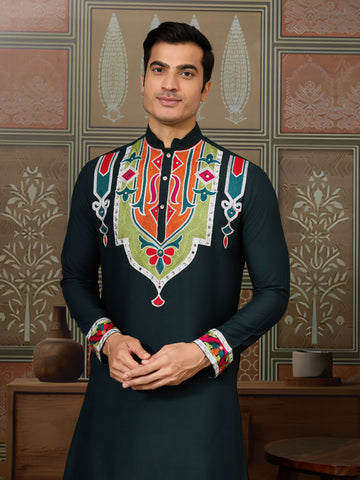 Green Embroidered Festival Wear Kurta for Men