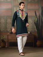 Green Embroidered Festival Wear Kurta for Men
