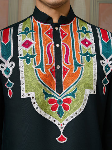 Green Embroidered Festival Wear Kurta for Men
