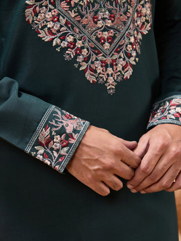 Perfect Green Festival Special Kurta with Dupatta for Mens