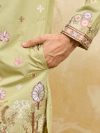 Light Green Festive Wear Embroidered Kurta Set With Pant