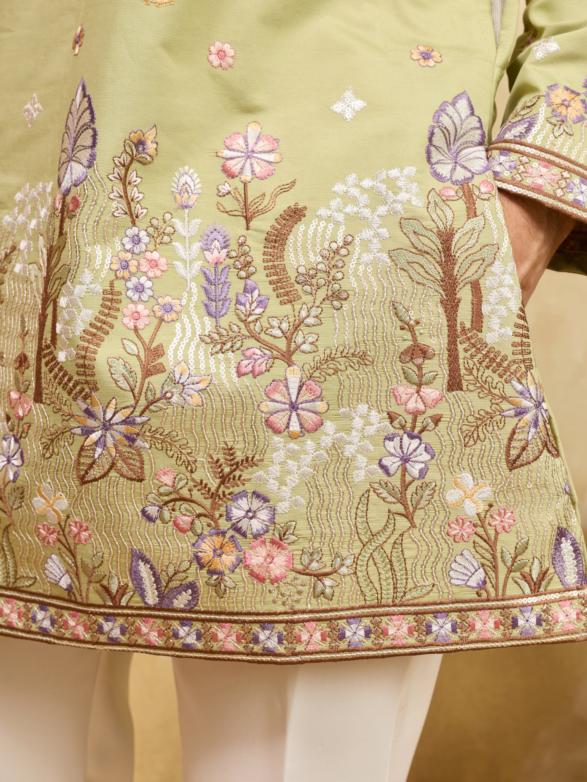 Light Green Festive Wear Embroidered Kurta Set With Pant