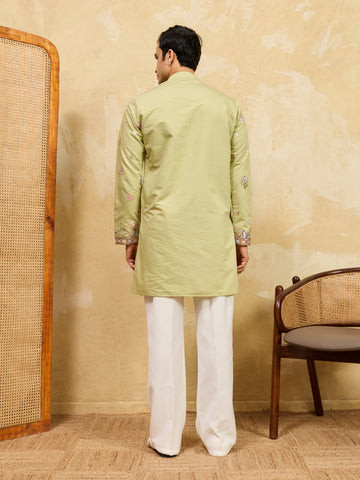 Light Green Festive Wear Embroidered Kurta Set With Pant
