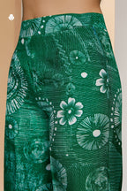 Dark Green Designer Pure Muslin Silk Floral Co Ord Set