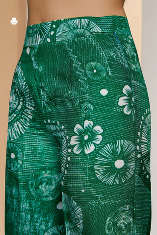 Dark Green Designer Pure Muslin Silk Floral Co Ord Set