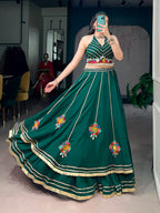 Green Gamthi Work Lehenga Choli for Dandiya Festival
