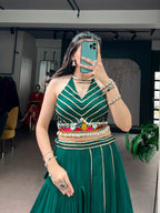 Green Gamthi Work Lehenga Choli for Dandiya Festival
