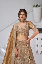 Mehendi Green Divine Grandeur Royal Raw Silk Bridal Lehenga Set
