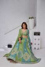 Green Ethereal Harmony Double Layered Dupatta Bridal Lehenga
