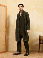 Dark Green Viscose Silk Thread Work Embroidered Kurta Dupatta Set
