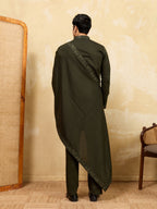 Dark Green Viscose Silk Thread Work Embroidered Kurta Dupatta Set
