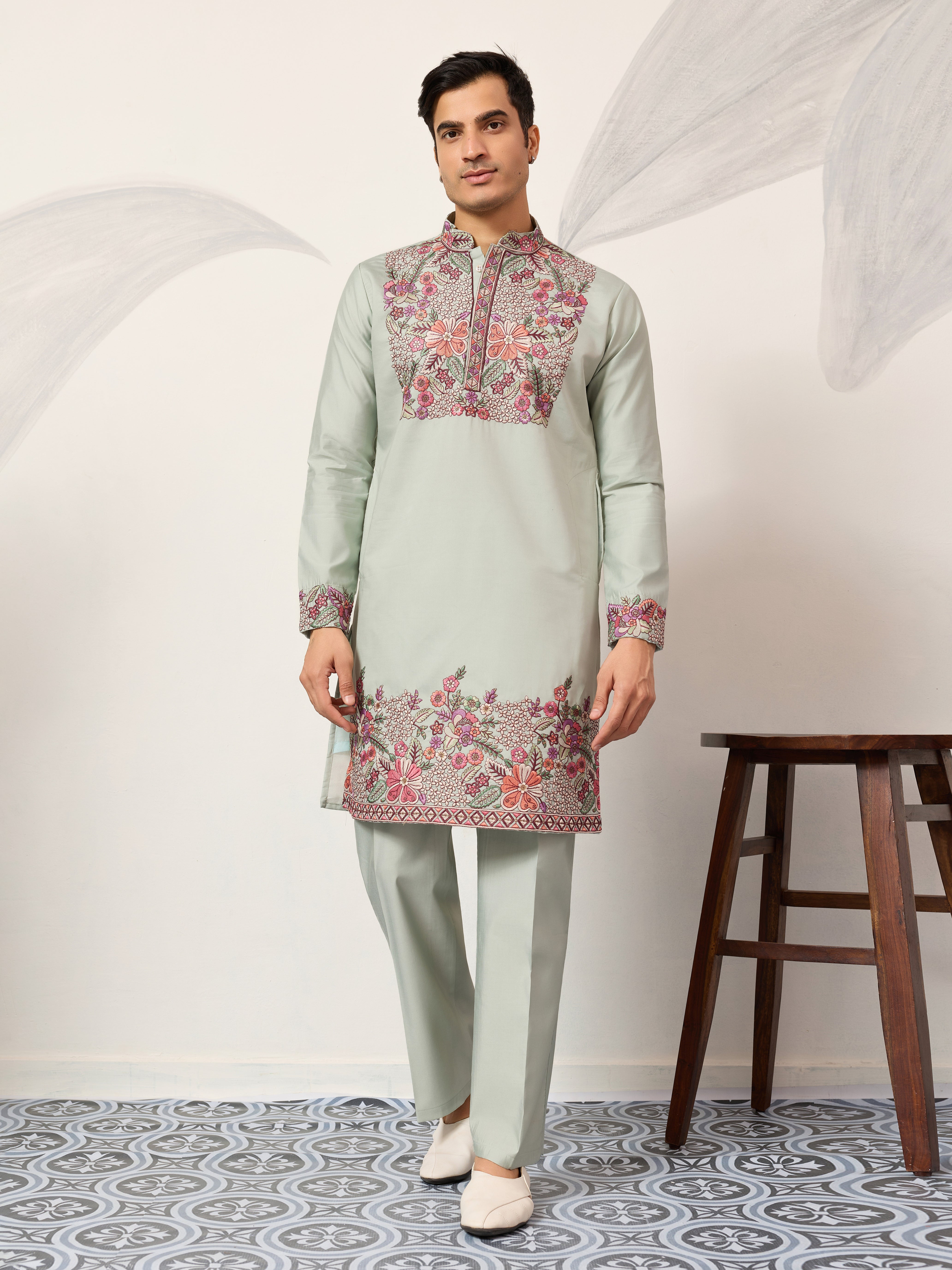 Pista Green Kurta Pant Set for Wedding & Festive Wear