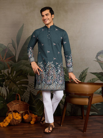 Wedding Special Elegant Festive Green Kurta for Men