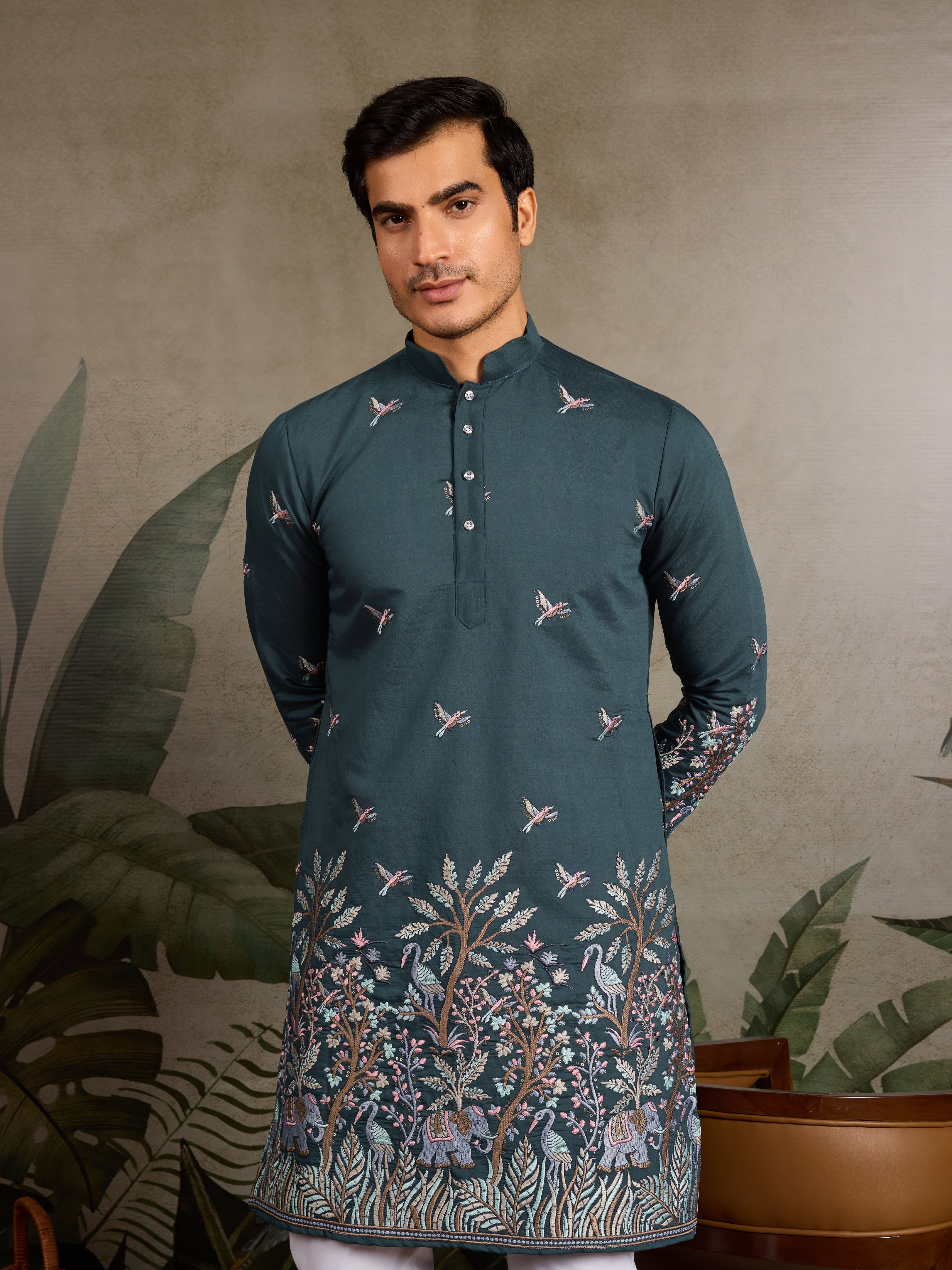 Wedding Special Elegant Festive Green Kurta for Men
