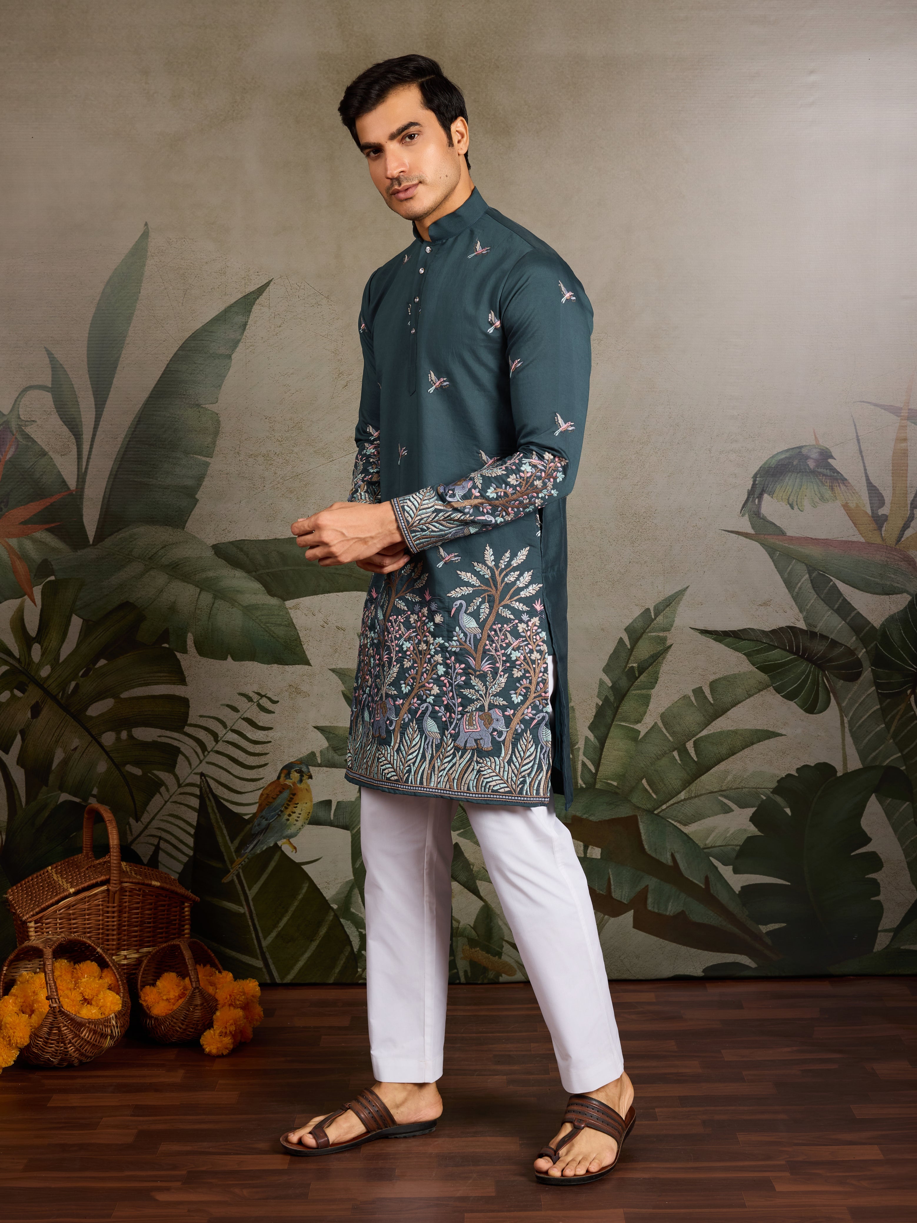 Wedding Special Elegant Festive Green Kurta for Men