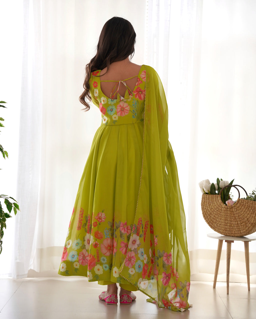 Pure Soft Organja Silk Fabric Fully Flair Kali Pattern And Canvas Patta With Dupatta Set, Pent Ready to Wear - Liril
