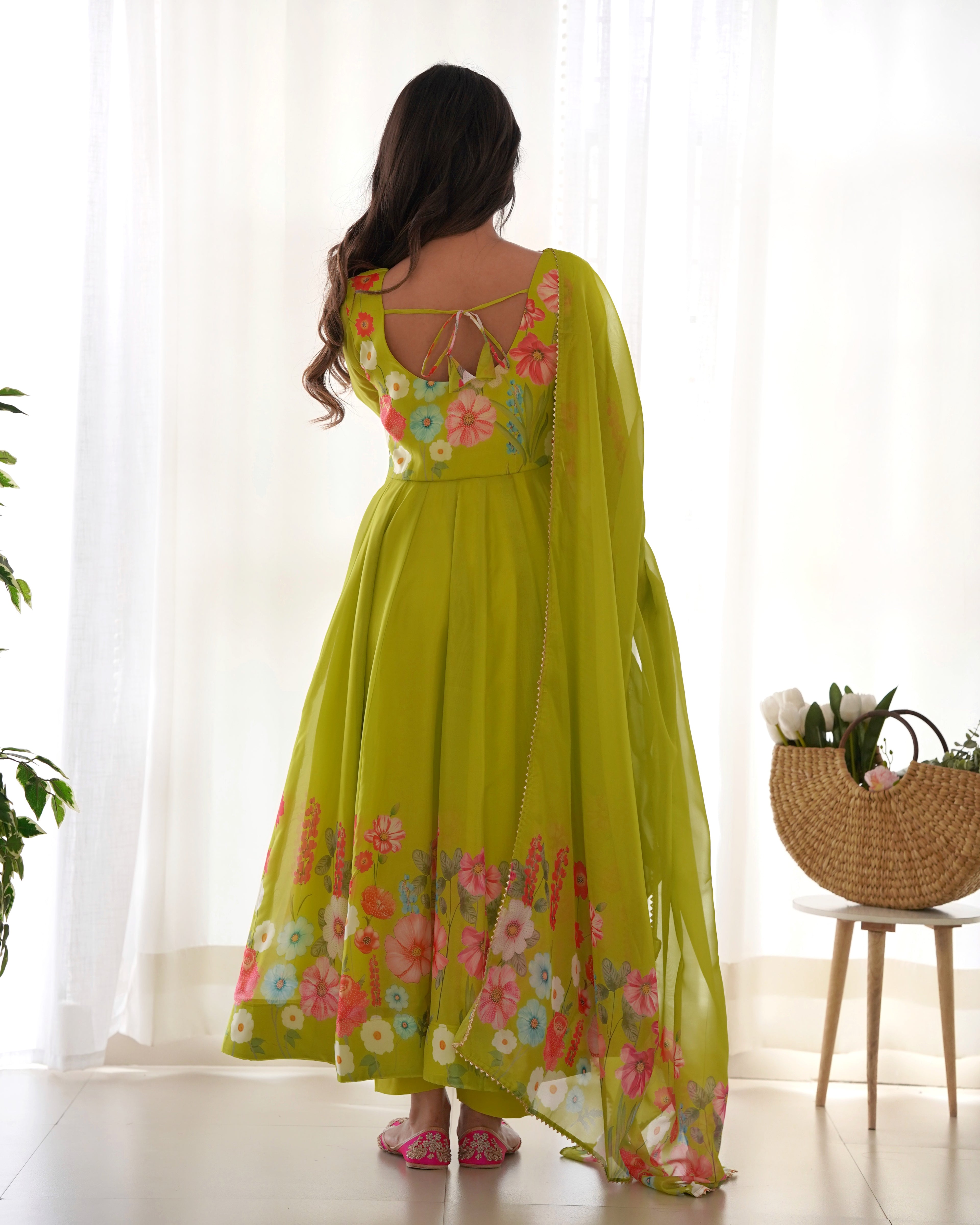 Pure Soft Organja Silk Fabric Fully Flair Kali Pattern And Canvas Patta With Dupatta Set, Pent Ready to Wear - Liril
