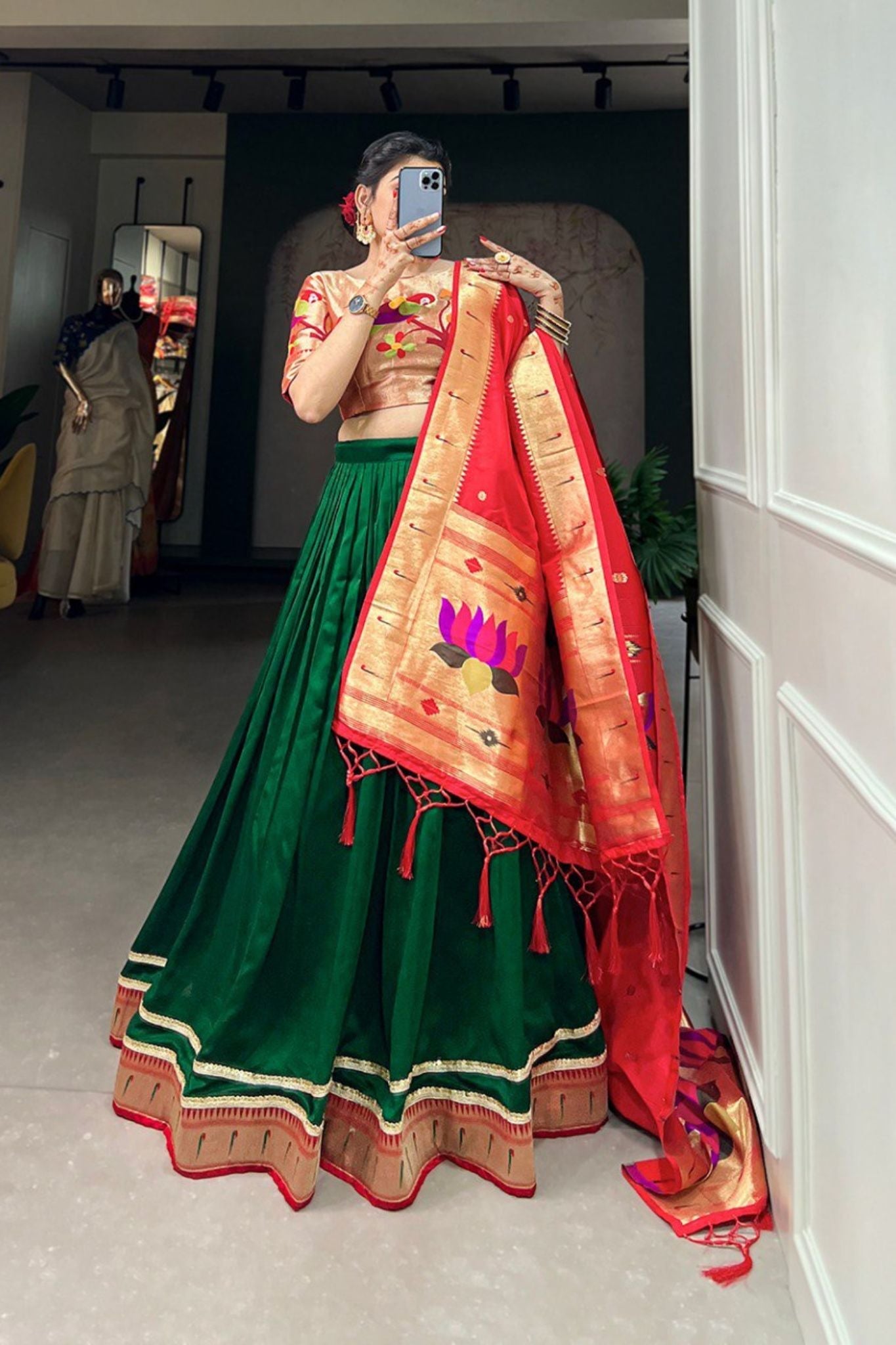 Green Paithani Silk Beautiful Lehenga Choli