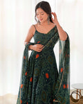 Digitally Printed Pure Chiffon Banndhej Anarkali Suit With Huge Flair Comes With Duppatta & Pant
