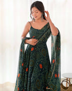 Digitally Printed Pure Chiffon Banndhej Anarkali Suit With Huge Flair Comes With Duppatta & Pant
