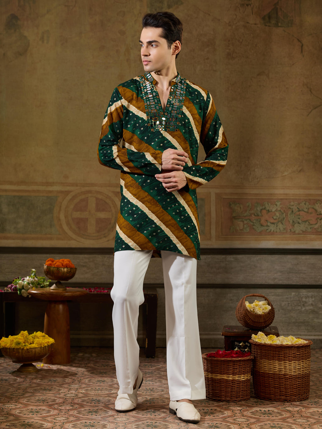 Green Rayon Real Mirror Kurta Set For Festive Wear

