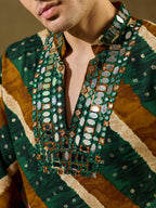 Green Rayon Real Mirror Kurta Set For Festive Wear
