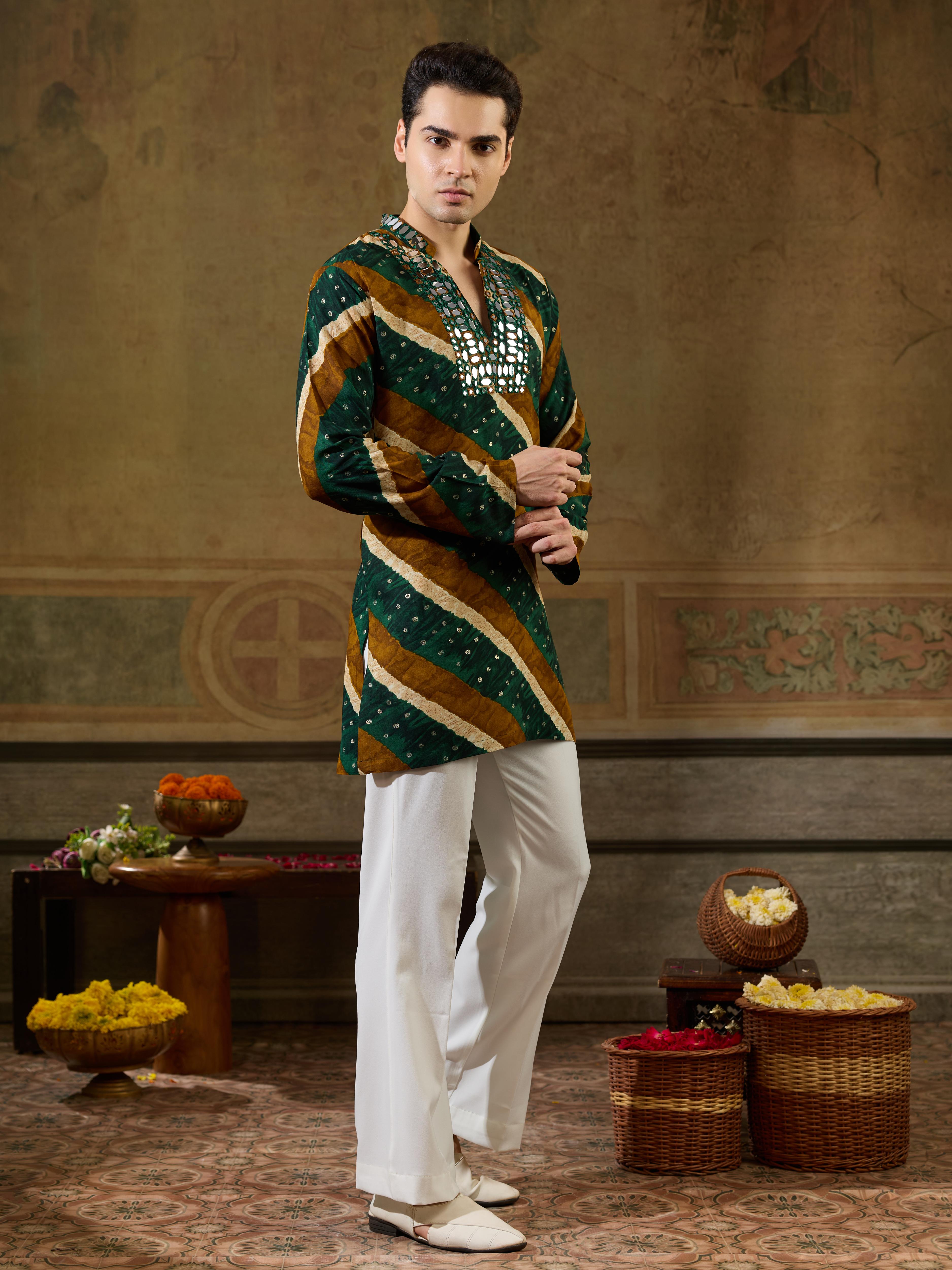 Green Rayon Real Mirror Kurta Set For Festive Wear
