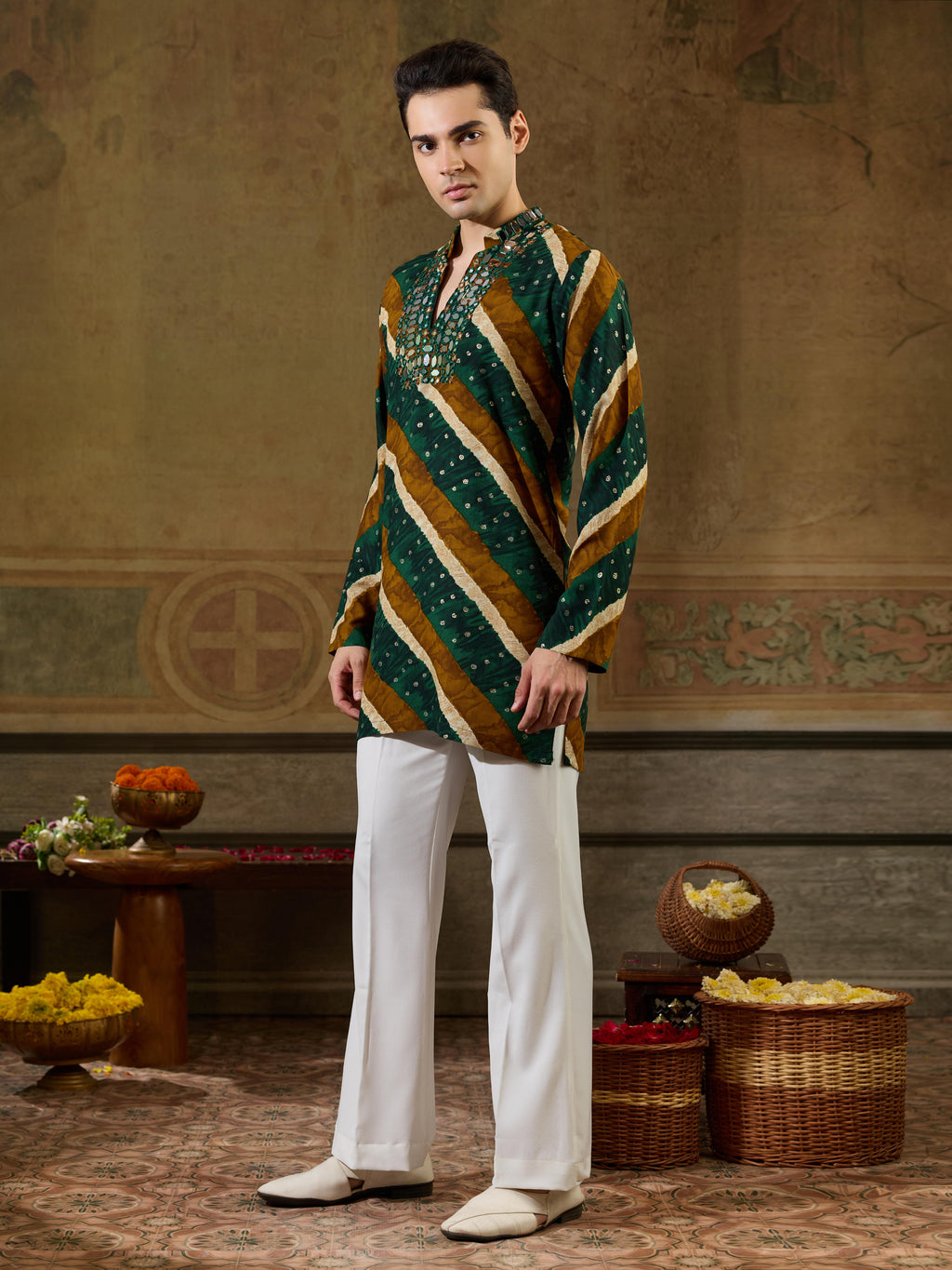 Green Rayon Real Mirror Kurta Set For Festive Wear
