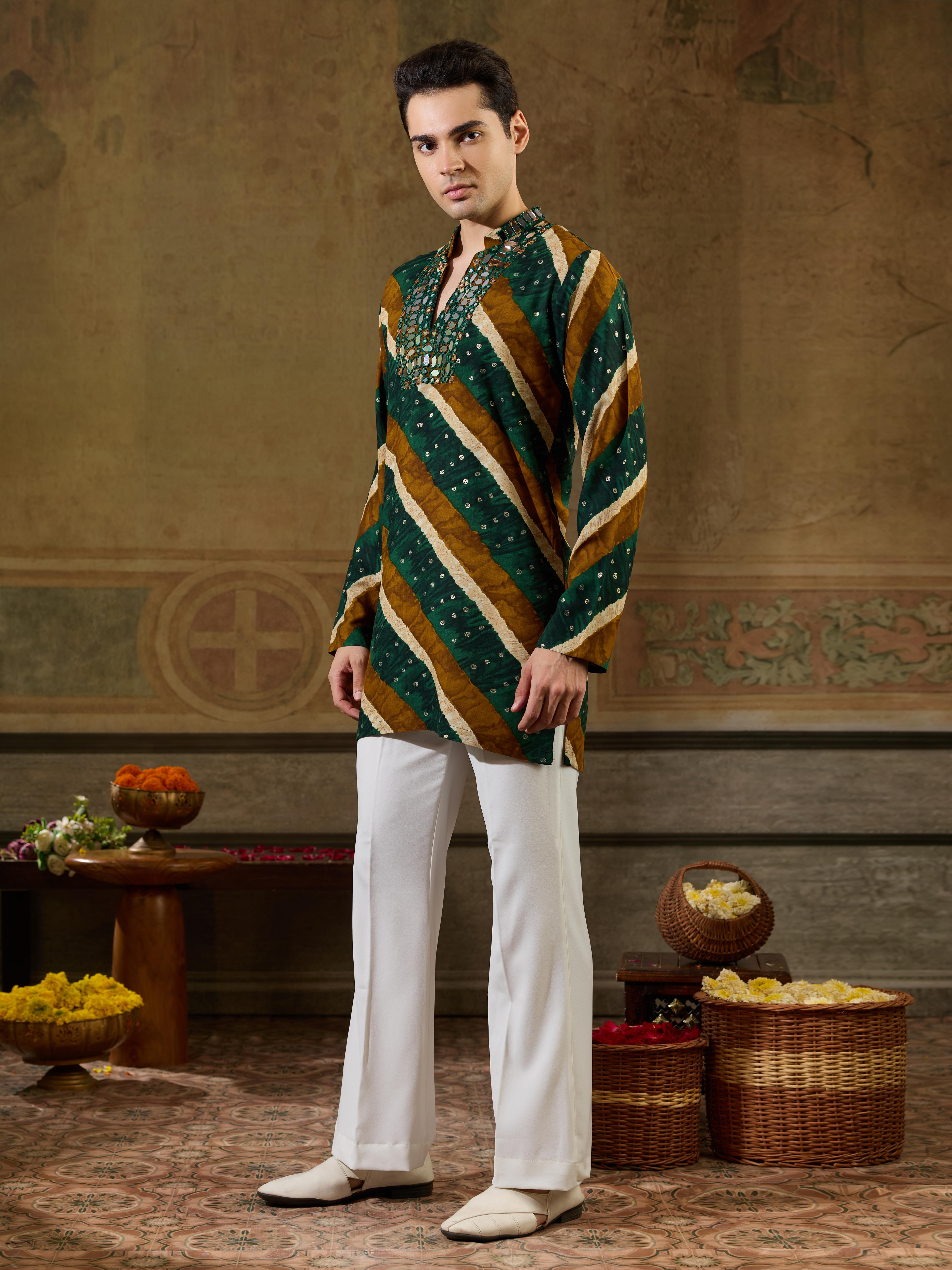 Green Rayon Real Mirror Kurta Set For Festive Wear
