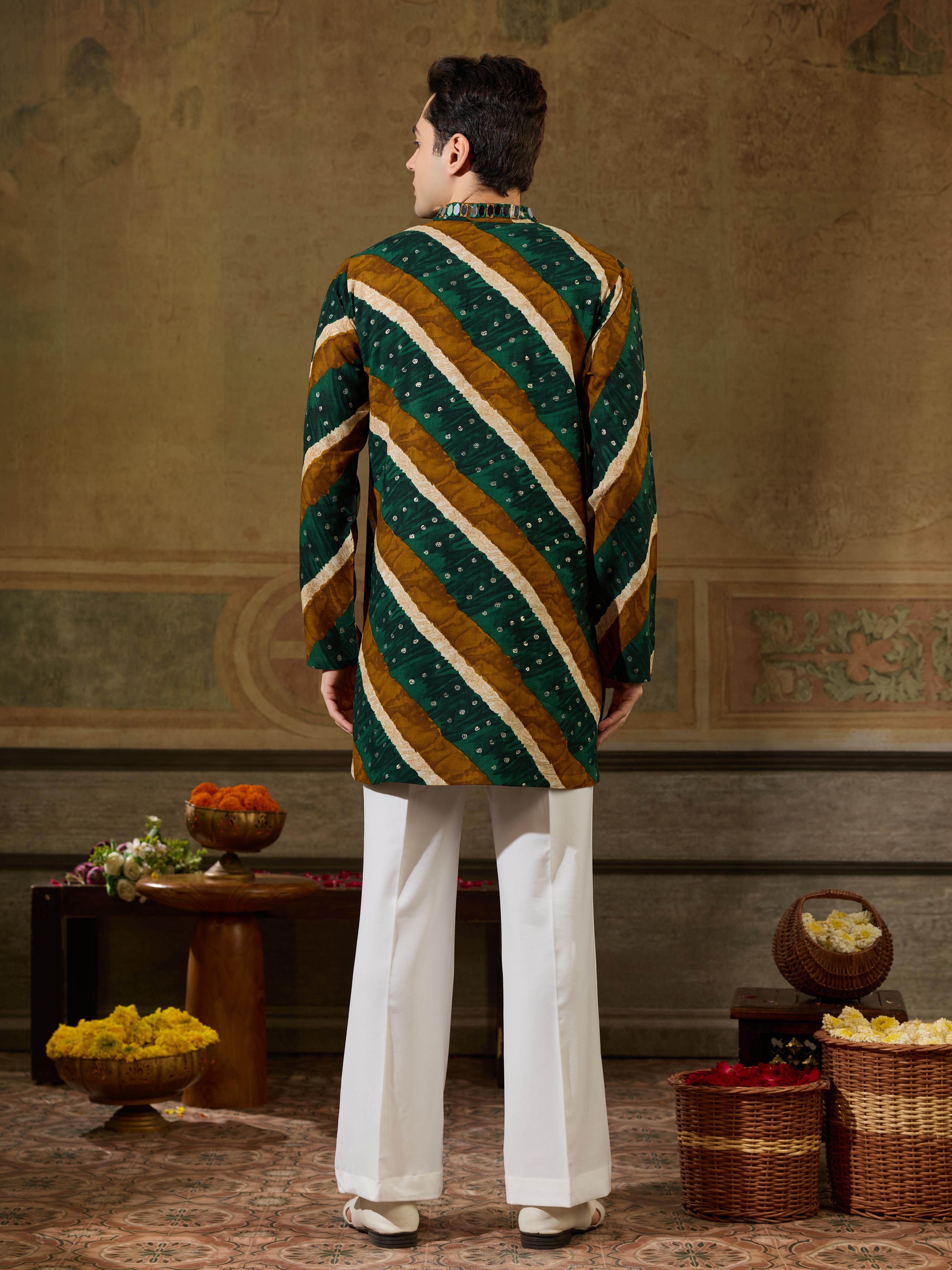 Green Rayon Real Mirror Kurta Set For Festive Wear
