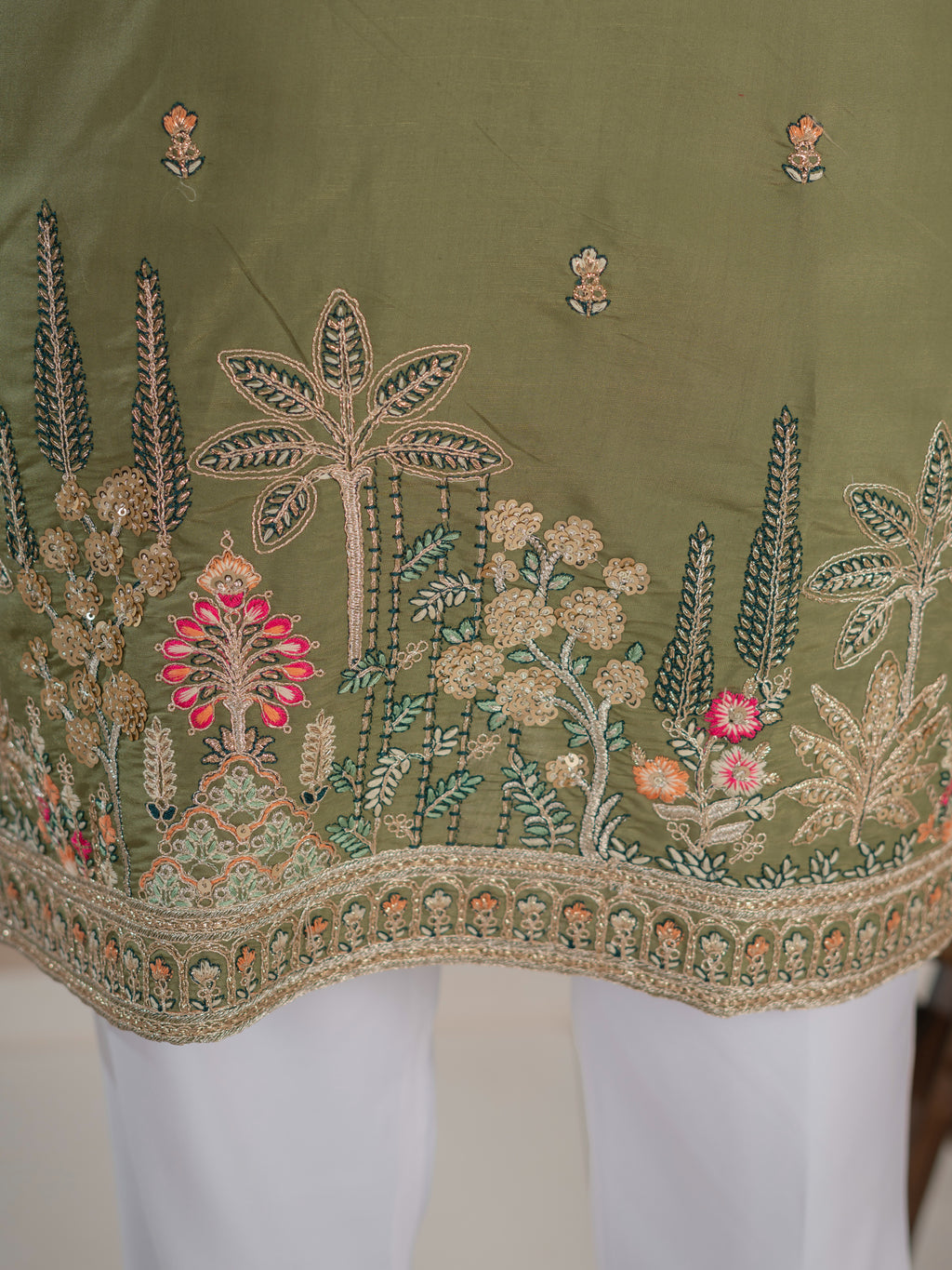 Designer Green Multi Colour Embroidery Golden Sequence Work Kurta Set
