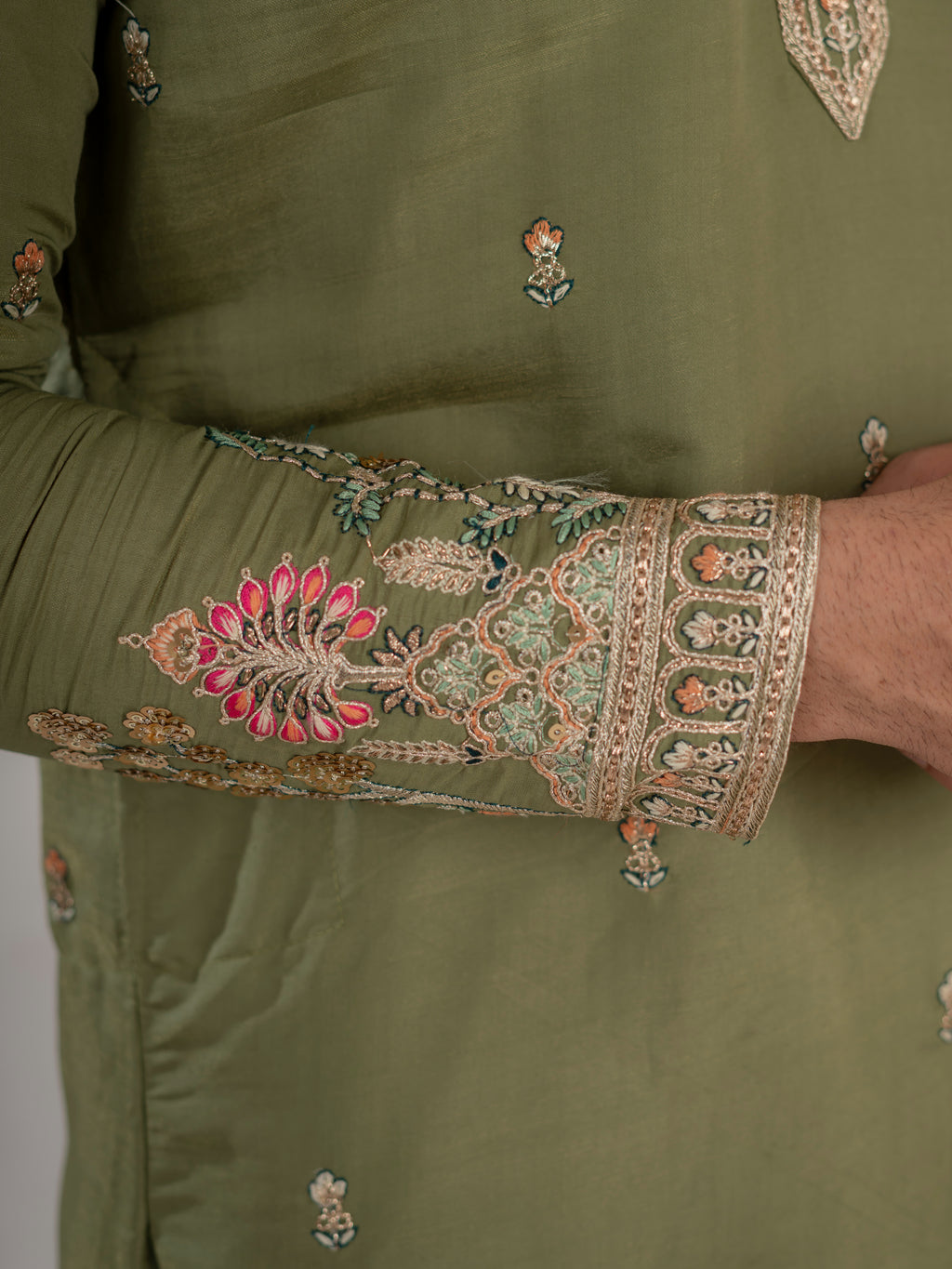 Designer Green Multi Colour Embroidery Golden Sequence Work Kurta Set