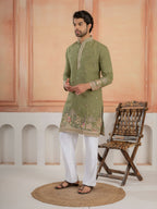 Designer Green Multi Colour Embroidery Golden Sequence Work Kurta Set