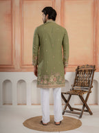 Designer Green Multi Colour Embroidery Golden Sequence Work Kurta Set