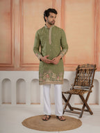 Designer Green Multi Colour Embroidery Golden Sequence Work Kurta Set
